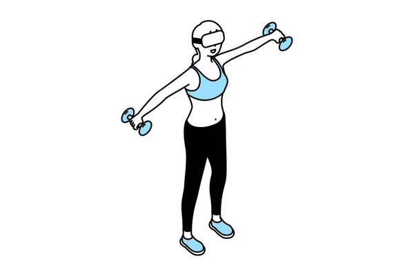 Fitness Kobieta Okularach Podczas Treningu Hantlami Vector Illustration — Wektor stockowy
