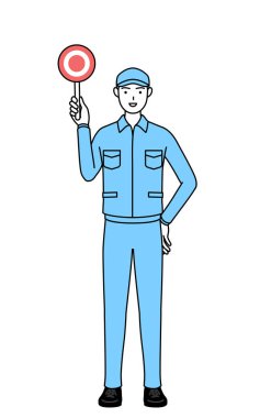 Şapkalı ve iş elbiseli bir adam, doğru cevabı gösteren bir Maru levhası tutuyor, Vector Illustration.