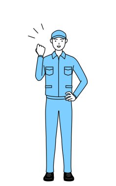 Şapkalı ve iş elbiseli bir adam cesaretle poz veriyor, Vektör İllüzyonu