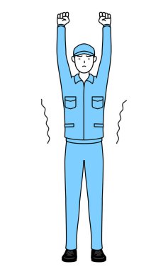 Şapkalı ve iş elbiseli adam dik duruyor, Vektör İllüzyonu.