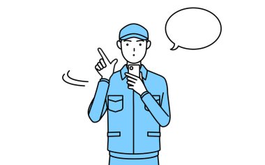 Şapkalı ve iş elbiseli bir adam akıllı telefon kullanıyor, Vector Illustration.