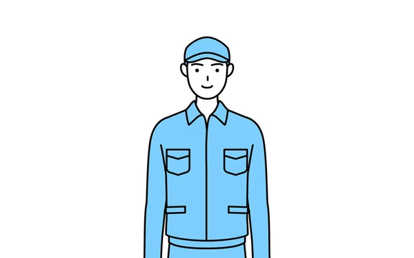 Mann Mit Hut Und Arbeitskleidung Mit Einem Lächeln Nach Vorne — Stockvektor