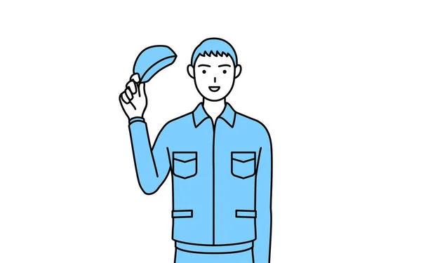 Άνδρας Καπέλο Και Ρούχα Εργασίας Γυαλιά Ηλίου Και Κρατώντας Ένα — Διανυσματικό Αρχείο