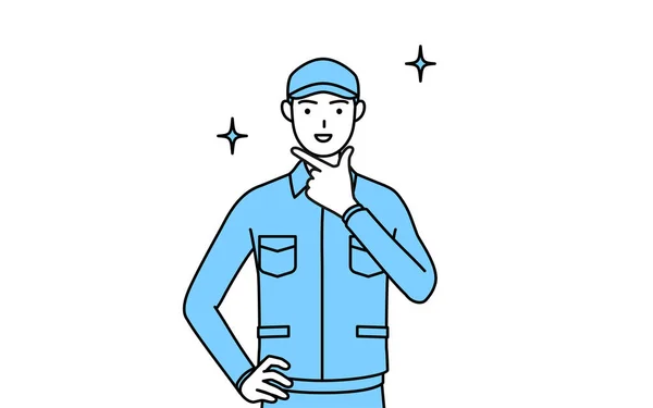 Άντρας Καπέλο Και Ρούχα Εργασίας Μια Σίγουρη Στάση Vector Illustration — Διανυσματικό Αρχείο