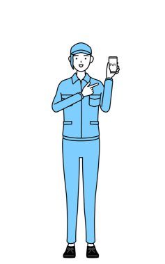 Şapkalı ve iş elbiseli bir kadın akıllı telefondan nakitsiz internet ödemesi öneriyor, Vector Illustration