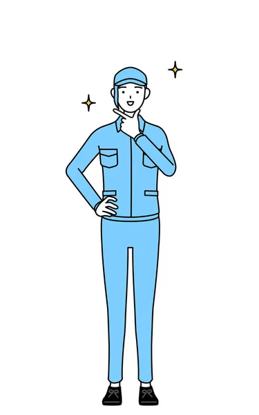 Γυναίκα Καπέλο Και Ρούχα Εργασίας Μια Σίγουρη Στάση Διάνυσμα Εικονογράφηση — Διανυσματικό Αρχείο