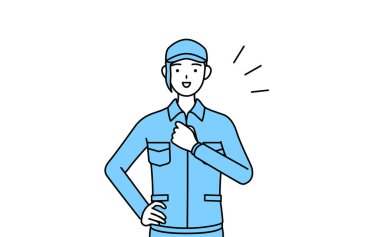 Şapkalı ve iş elbiseli bir kadın göğsüne dokunuyor, Vector Illustration