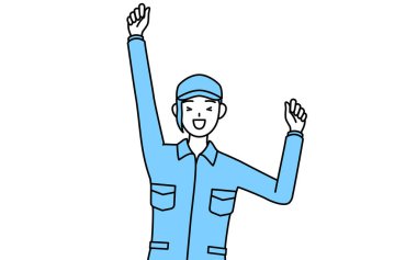 Şapkalı ve iş elbiseli kadın gülümsüyor ve zıplıyor, Vektör İllüzyonu