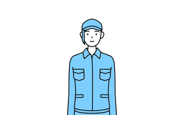 Frau Mit Hut Und Arbeitskleidung Mit Einem Lächeln Nach Vorne — Stockvektor