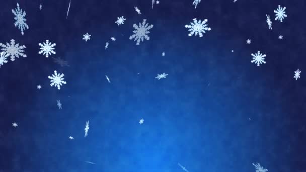 Funkelnde Schleife Schneeflocke Und Blauer Abstrakter Hintergrund — Stockvideo