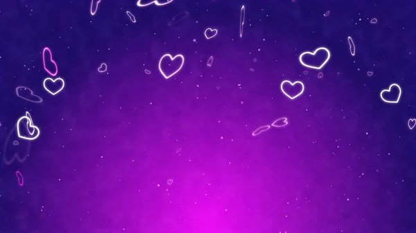 Glowing heart particles and pink-purple gradient background, psychedelic image