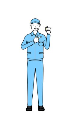 Şapkalı ve iş elbiseli kıdemli bir adam kredi kartı ödemesini tavsiye ediyor, Vector Illustration