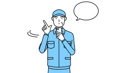 Şapkalı ve iş elbiseli kıdemli adam akıllı telefon kullanıyor, Vector Illustration.