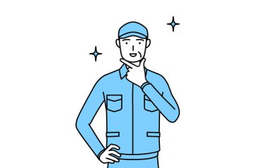 Şapkalı ve iş elbiseli son sınıf öğrencisi kendine güvenen bir duruş içinde, Vektör İllüstrasyonu.