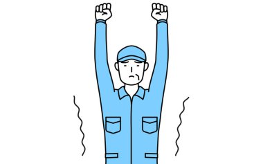 Şapkalı, iş elbiseli, kaslı ve dimdik duran kıdemli adam, Vektör İllüstrasyonu