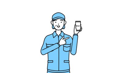 Şapkalı ve iş elbiseli yaşlı bir kadın akıllı bir telefon olan Vector Illustration 'da parasız online ödeme öneriyor.