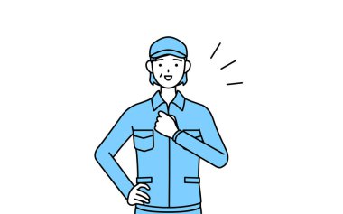 Şapkalı ve iş elbiseli yaşlı kadın göğsüne vuruyor, Vector Illustration