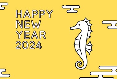 Ejderha 2024 yılı için basit bir yeni yıl kartı. Japon desenli bir ejderha çukuru ve yeni yıl kartpostalı..