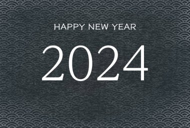 Japon Yeni Yıl Kağıtları Çin Zodiac Tabelası Olmayan, Japon Desen Arkaplanı Yıl 2024 Harfler ve Mavi Deniz Dalgaları, Yeni Yıl kartpostalları, Vektör Resimleri