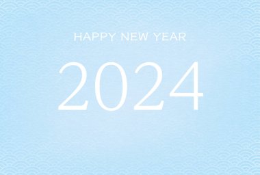 Japon Yeni Yıl Kağıtları Çin Zodiac Tabelası Olmayan, Japon Desen Arkaplanı Yıl 2024 Harfler ve Mavi Deniz Dalgaları, Yeni Yıl kartpostalları, Vektör Resimleri