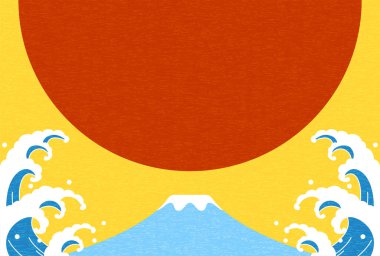 2024, Fuji, gündoğumu ve dalgalar için Çin burcu olmayan şirin yeni yıl kartları, yeni yıl kartpostalları, Vektör İllüstrasyonu