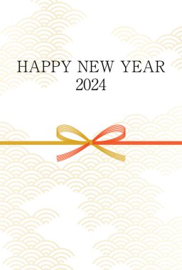 Ejderha 2024 yılı için basit bir yeni yıl kartı, mizuhiki ve ejderha ile Japon desenli arka plan, yeni yıl kartpostal materyali, Vektör İllüstrasyonu
