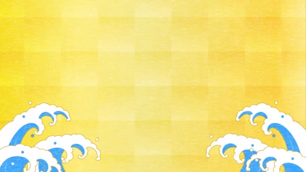 在金色的日本背景下 大浪冲撞的环形动画 — 图库视频影像