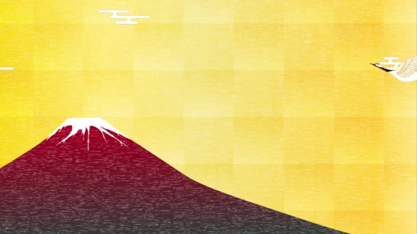 Schleifenanimation Von Flatternden Kranichen Japanischer Hintergrund Mit Rotem Fuji Und — Stockvideo