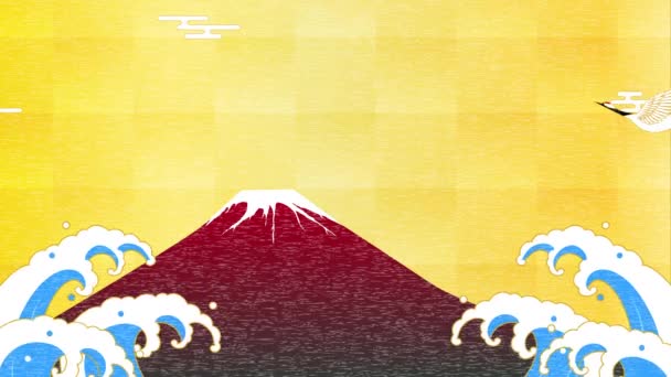 Animation Boucle Grues Flottantes Vagues Qui Écrasent Fond Japonais Avec — Video