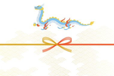 Ejderha 2024 yılı için basit bir yeni yıl kartı, mizuhiki ve ejderha ile Japon desenli arka plan, yeni yıl kartpostal materyali, Vektör İllüstrasyonu