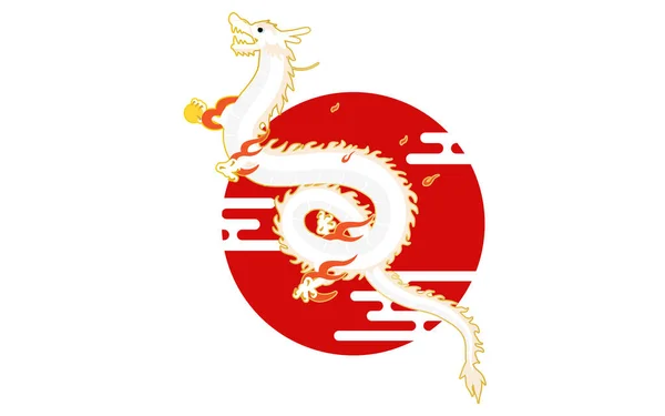 Vit Rising Dragon Orm Sol Och Moln Japanska Mönster Ekasumi — Stock vektor