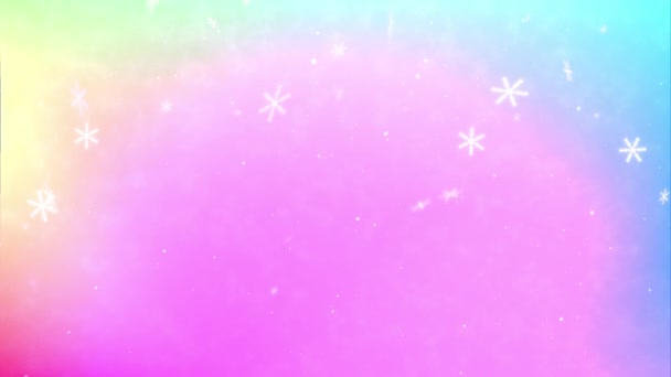 虹の抽象的な背景を持つ雪片の粒子をループ 上から下へ 4Kアニメーション — ストック動画