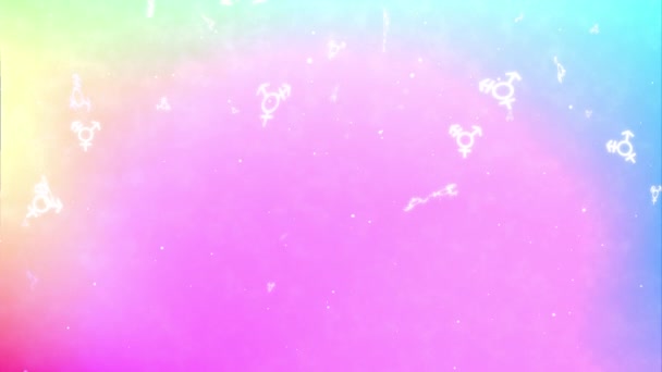 虹の抽象的な背景とトランスジェンダーのシンボルを持つ粒子をループ 上から下へ 4Kアニメーション — ストック動画