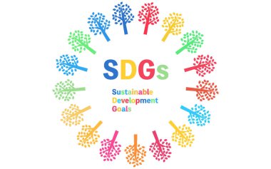 Renkli ağaçların resim logosu ve SDG harfleri, Vektör İllüstrasyonu