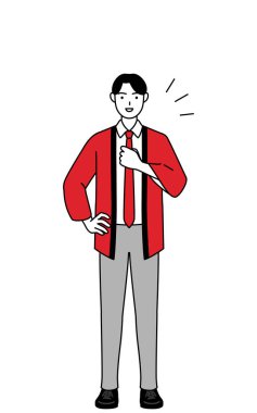 Kırmızı paltolu bir adam göğsüne vuruyor, Vector Illustration