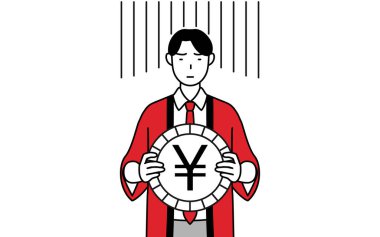 Kırmızı paltolu bir adam döviz kurunun ya da değer kaybının görüntüsü, Vektör İllüzyonu