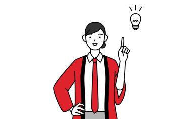 Kırmızı ceketli kadın bir fikirle geliyor, Vector Illustration.