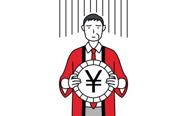 Kırmızı bir palto giyen kıdemli bir adam döviz kurunun ya da değer kaybının görüntüsü, Vektör İllüzyonu