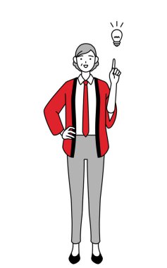 Kırmızı bir palto giyen son sınıf öğrencisi bir fikirle geliyor, Vector Illustration.