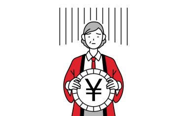 Kırmızı bir palto giyen yaşlı bir kadın döviz kurunun ya da değer kaybının bir görüntüsü, Vektör İllüzyonu