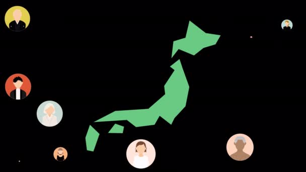 Beelden Van Klanten Heel Japan Kaart Van Japan Mensen Pictogrammen — Stockvideo