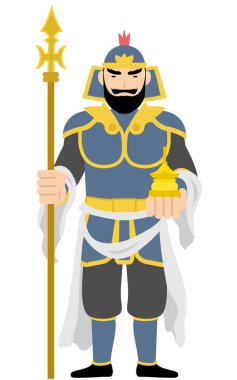 Bishamonten, Vektör Illustarion 'un yedi iyi şans tanrısının sevimli ve basit bir tasviri.