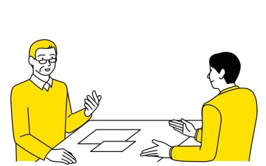 Kıdemli adam takım elbiseli işadamına danışmanlık yapıyor, Vector Illustration.