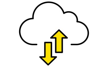 Bulut hizmetleri aracılığıyla veri göndermek ve almak için basit çizgi çizimi, Vektör Resimleri