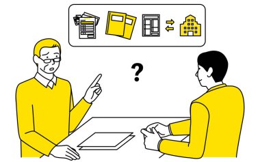 Üst düzey bir adam vergi beyannamesi hakkında bir vergi avukatına danışıyor, Vector Illustration.