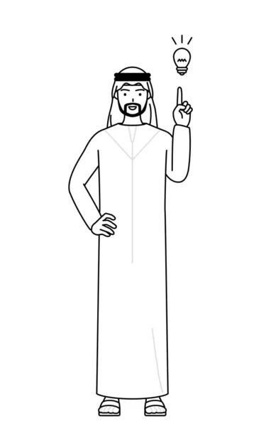 Muslim Man Kommt Mit Einer Idee Vector Illustration — Stockvektor