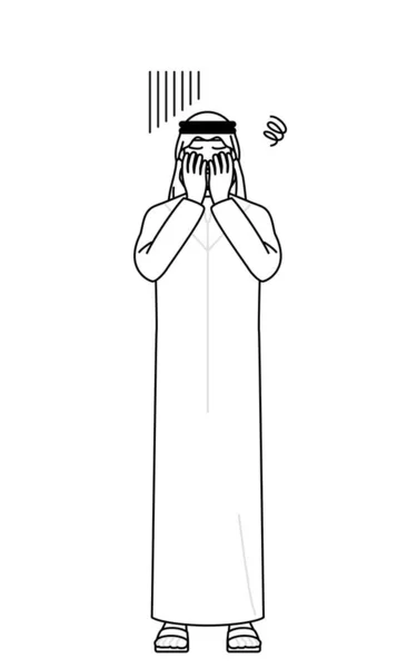 Muslimischer Mann Der Sein Gesicht Depressionen Verhüllt Vector Illustration — Stockvektor