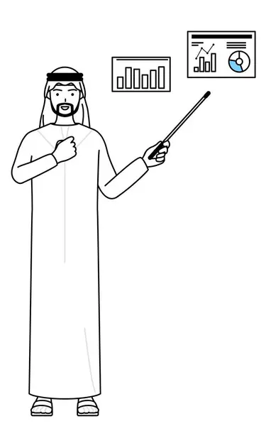 Moslim Man Die Een Prestatiegrafiek Analyseert Vector Illustratie — Stockvector