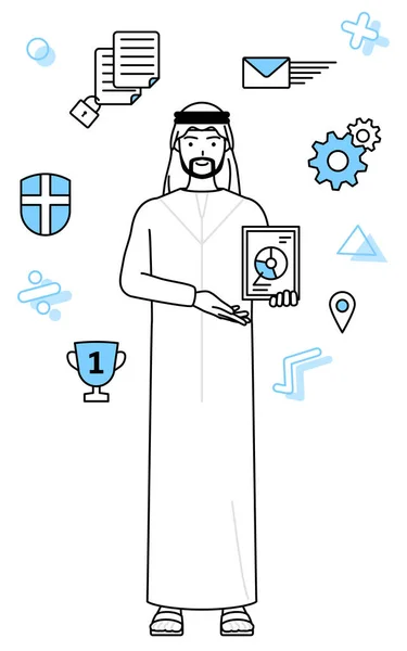 Imagen Muslim Man Usando Tecnología Digital Para Mejorar Negocio Vector — Vector de stock