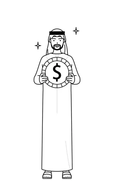 Hombre Musulmán Con Imágenes Ganancias Divisas Apreciación Del Dólar Vector — Vector de stock